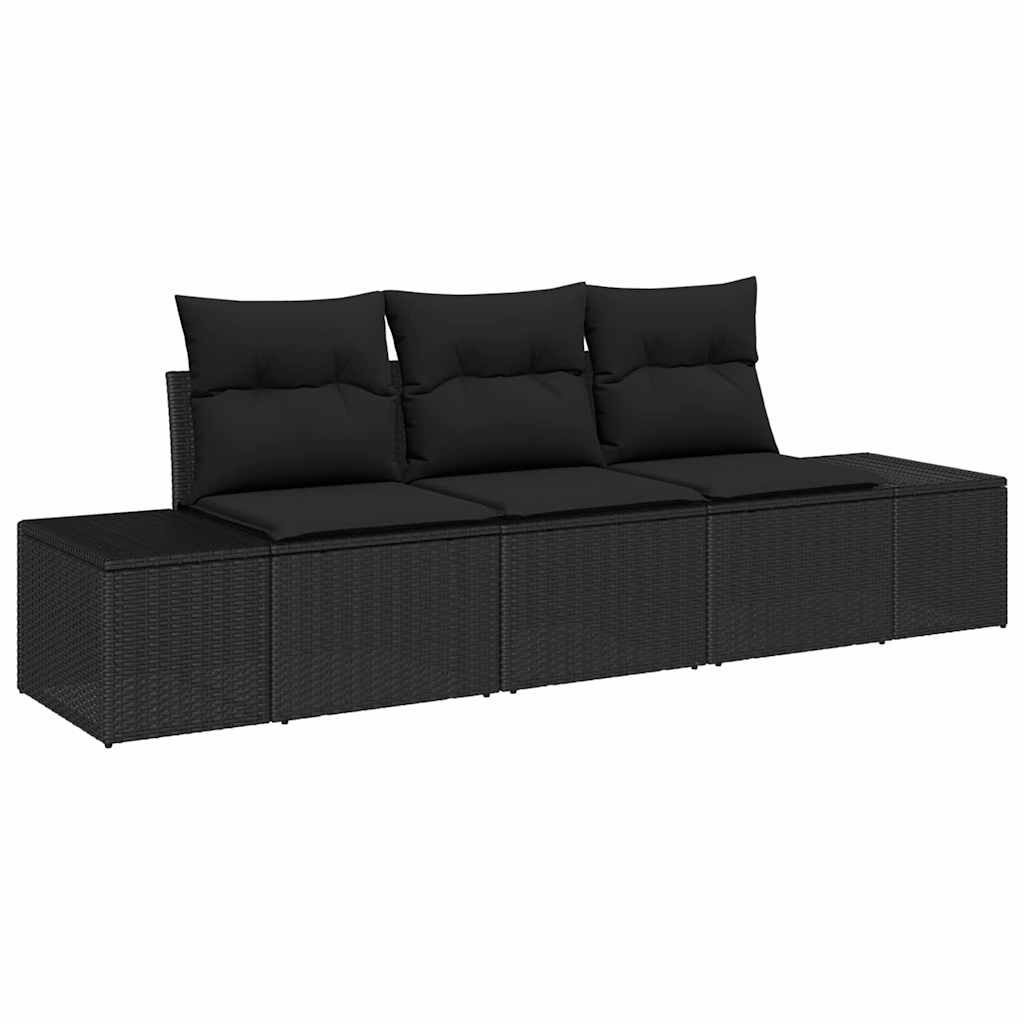 Gartensofa-set 3 stk. Schwarz Poly-Rattan