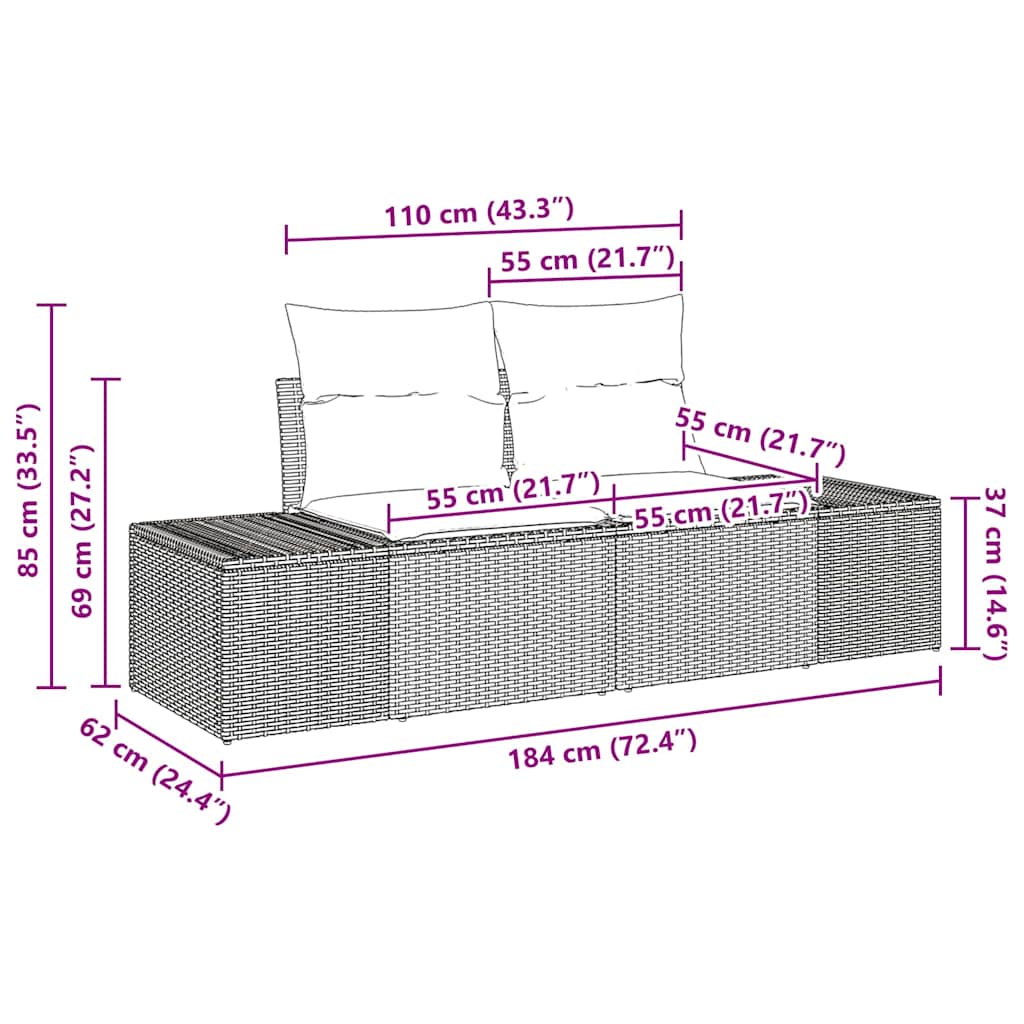 Gartensofa-set 3 stk. Schwarz Poly-Rattan