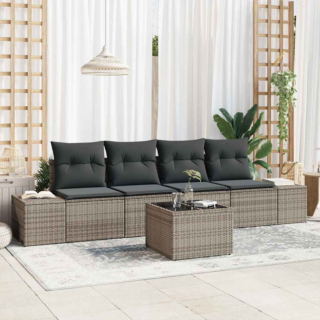 Garten-Sofa-Set 5 stk. Grau Poly-Rattan