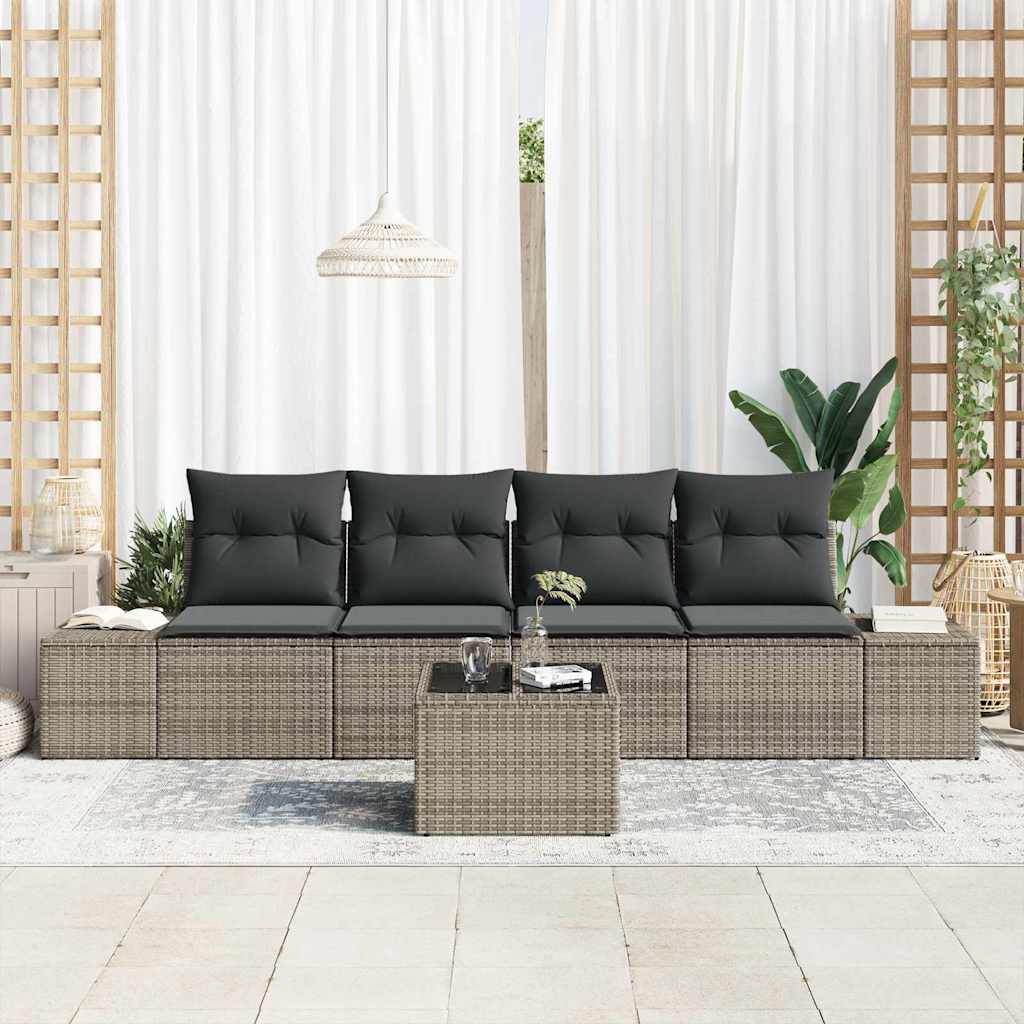 Garten-Sofa-Set 5 stk. Grau Poly-Rattan