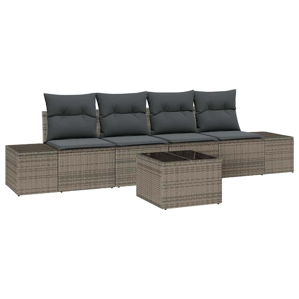Garten-Sofa-Set 5 stk. Grau Poly-Rattan
