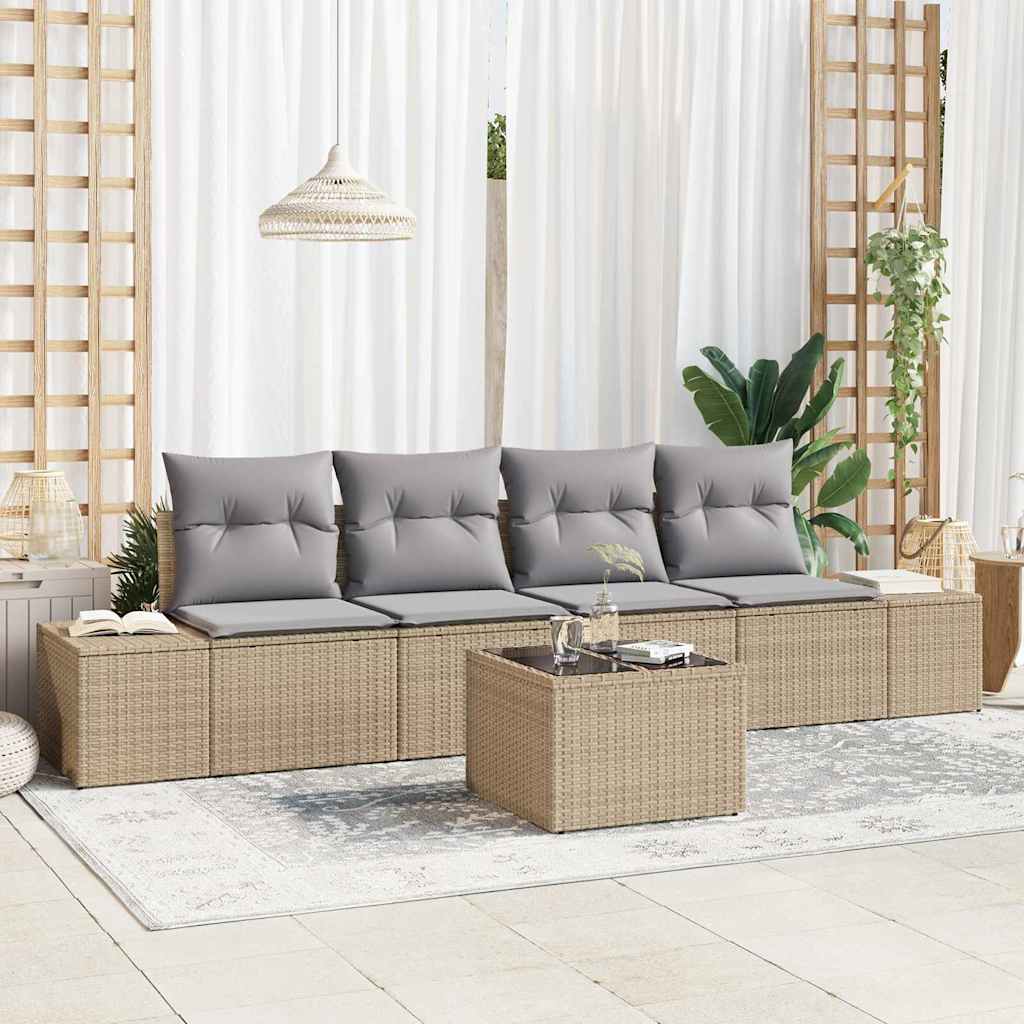 Garten-Sofa-Set 5 stk. Beige und Grau Poly-Rattan