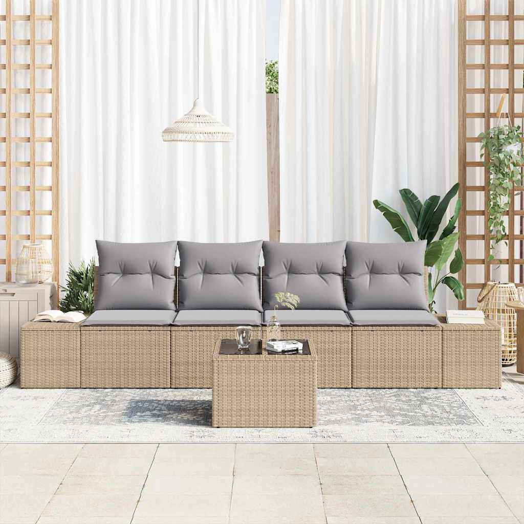 Garten-Sofa-Set 5 stk. Beige und Grau Poly-Rattan