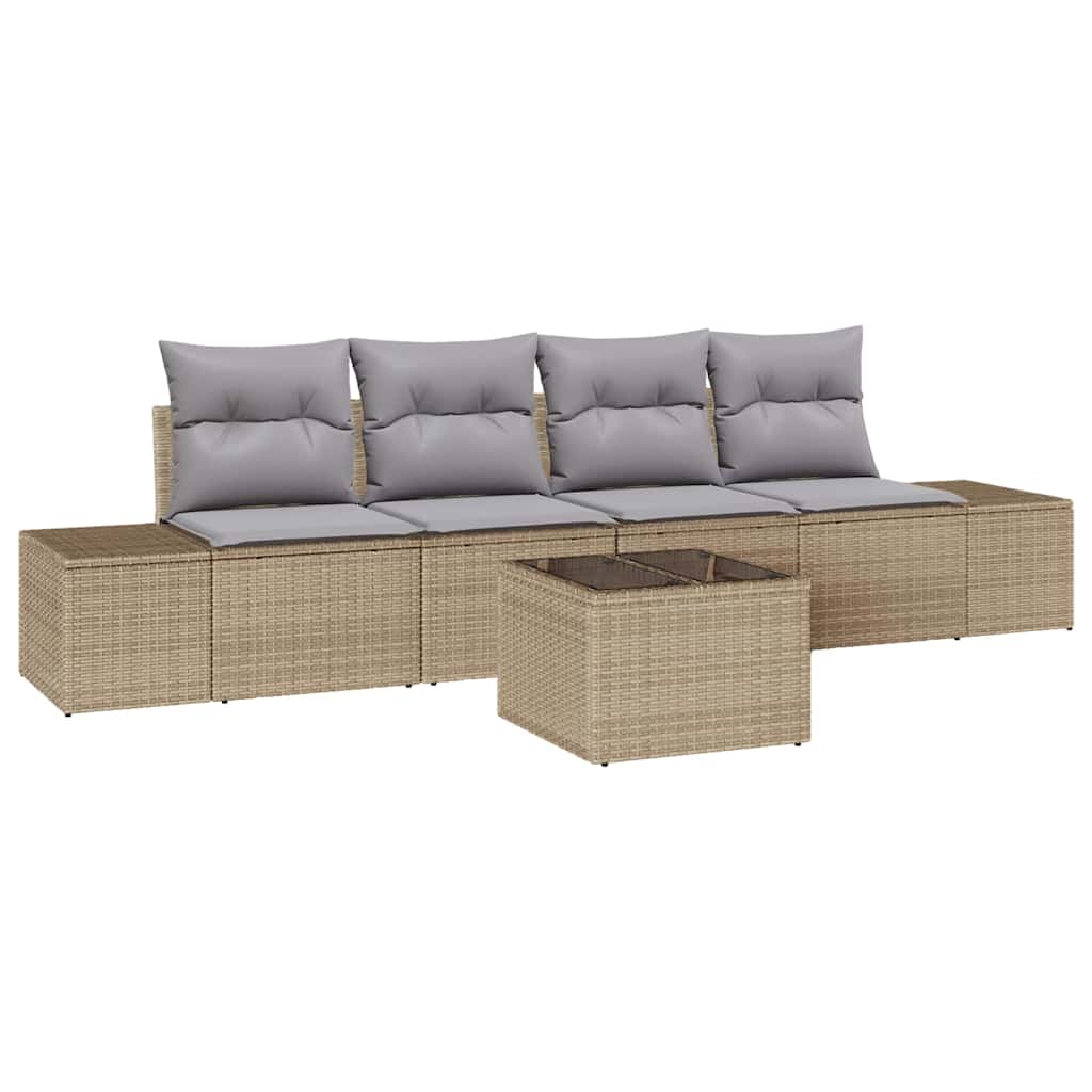 Garten-Sofa-Set 5 stk. Beige und Grau Poly-Rattan