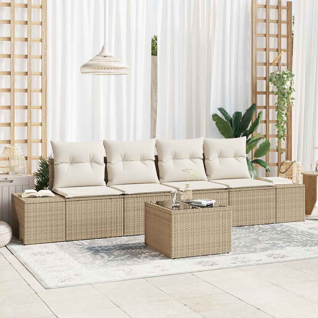 Garten-Sofa-Set 5 stk. Beige und Creme Poly-Rattan