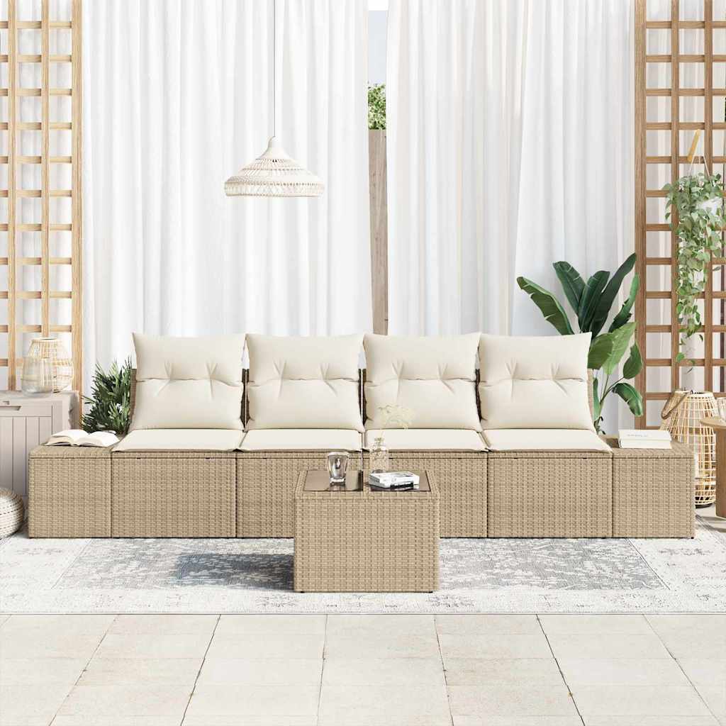 Garten-Sofa-Set 5 stk. Beige und Creme Poly-Rattan