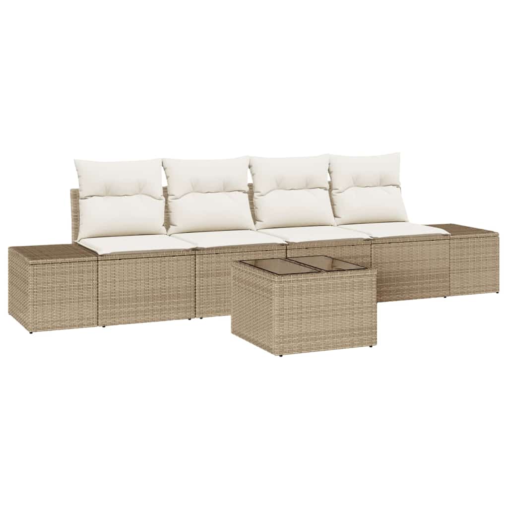 Garten-Sofa-Set 5 stk. Beige und Creme Poly-Rattan