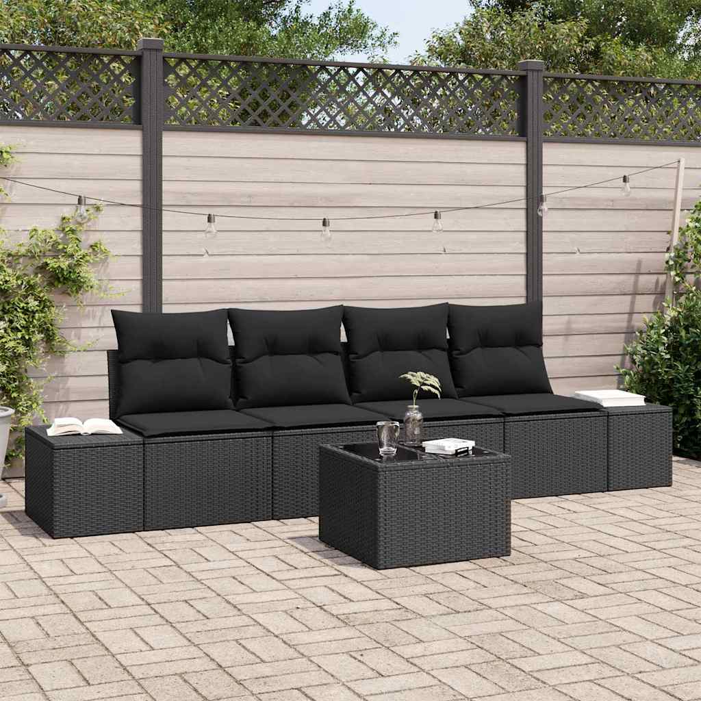 Garten-Sofa-Set 5 stk. Schwarz Poly-Rattan