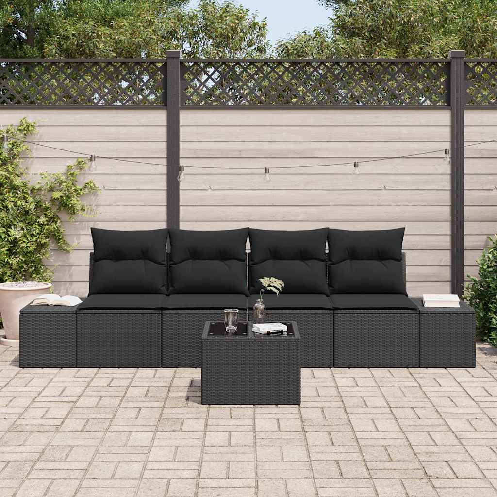 Garten-Sofa-Set 5 stk. Schwarz Poly-Rattan