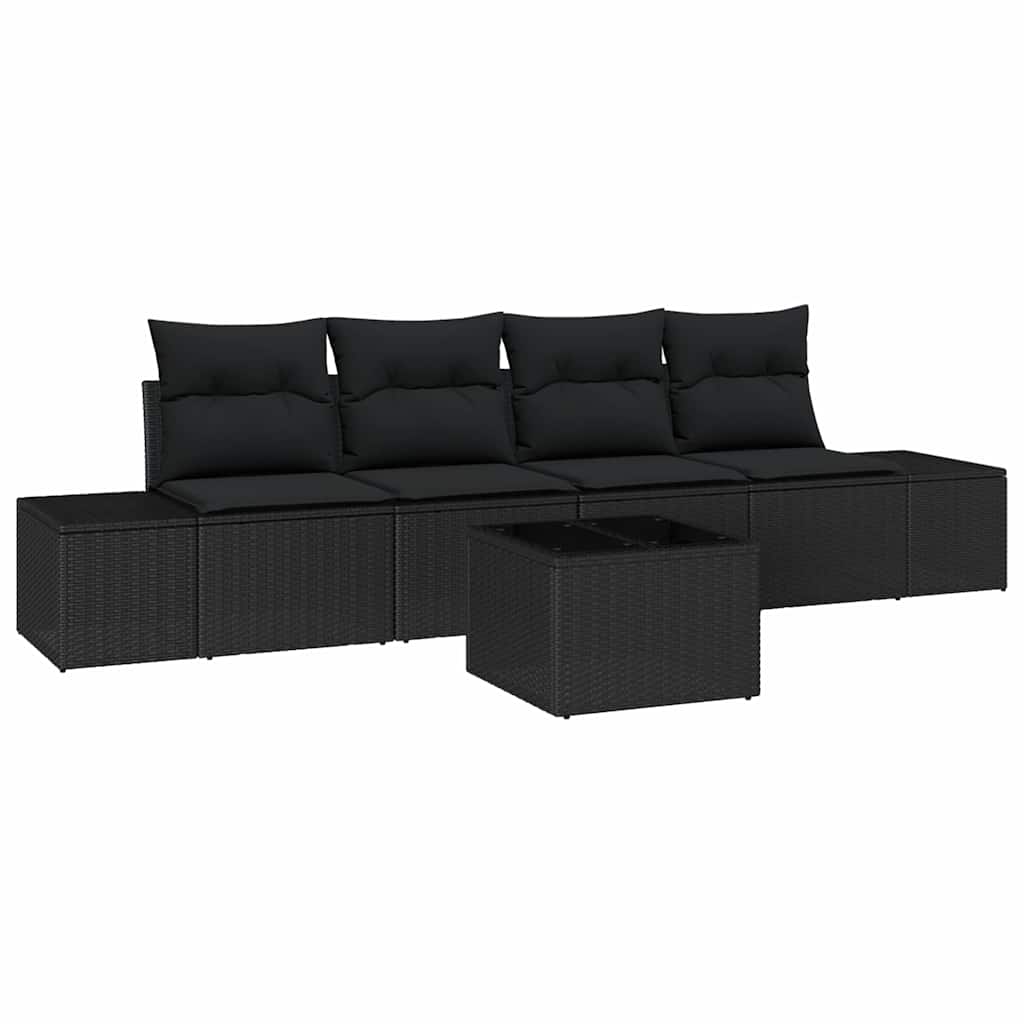Garten-Sofa-Set 5 stk. Schwarz Poly-Rattan