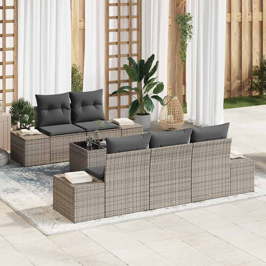 Gartensofa-set 6 stk. Grau Poly-Rattan