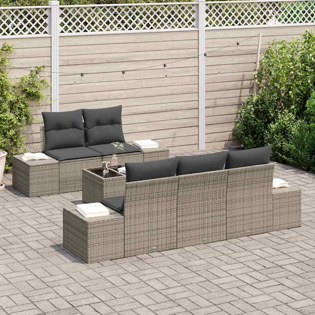 Gartensofa-set 6 stk. Grau Poly-Rattan