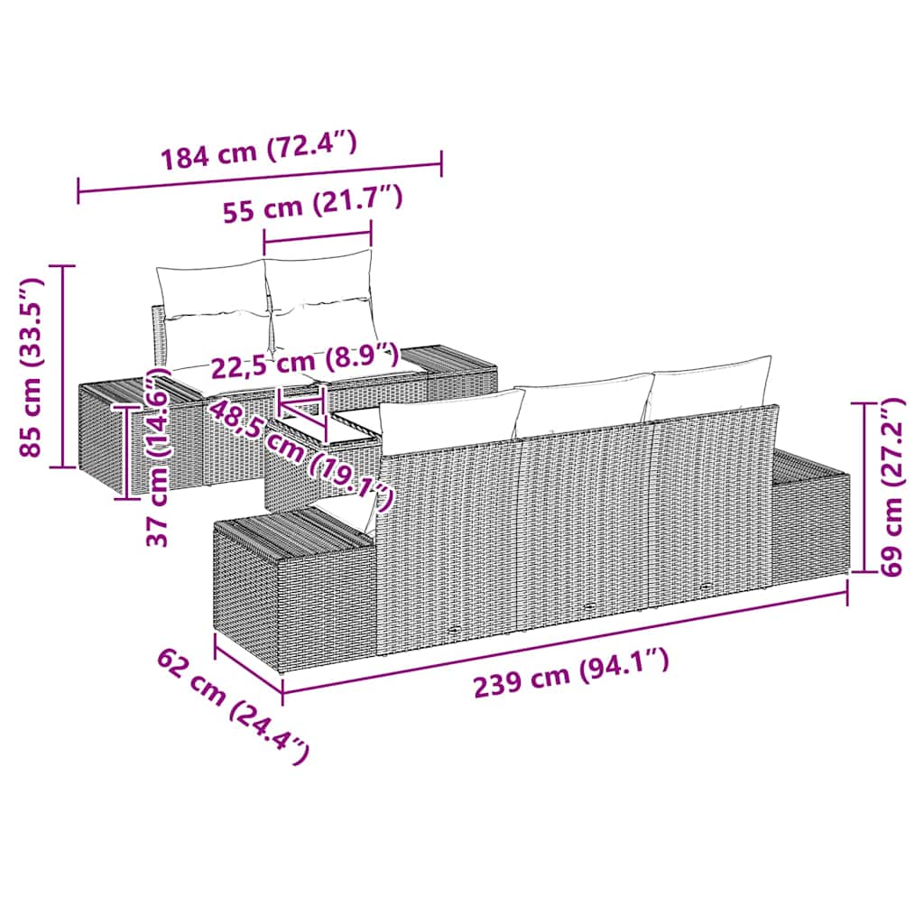 Gartensofa-set 6 stk. Grau Poly-Rattan