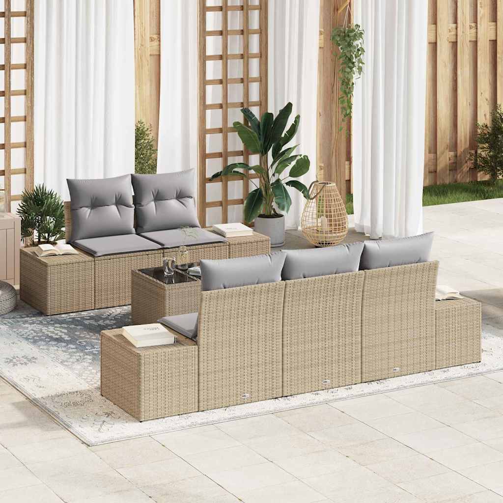 Gartensofa-set 6 stk. Beige und Grau Poly-Rattan