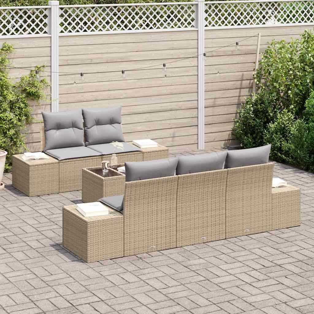 Gartensofa-set 6 stk. Beige und Grau Poly-Rattan
