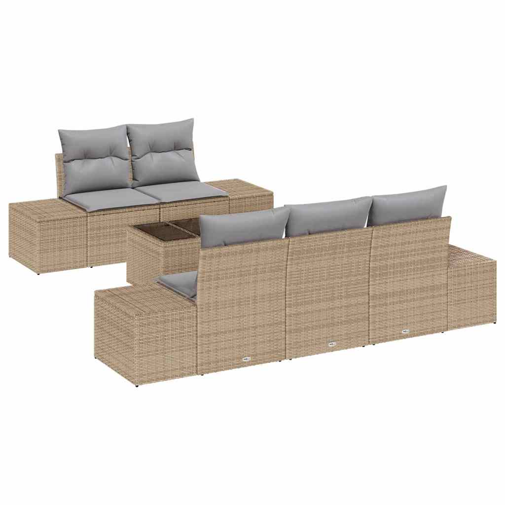 Gartensofa-set 6 stk. Beige und Grau Poly-Rattan