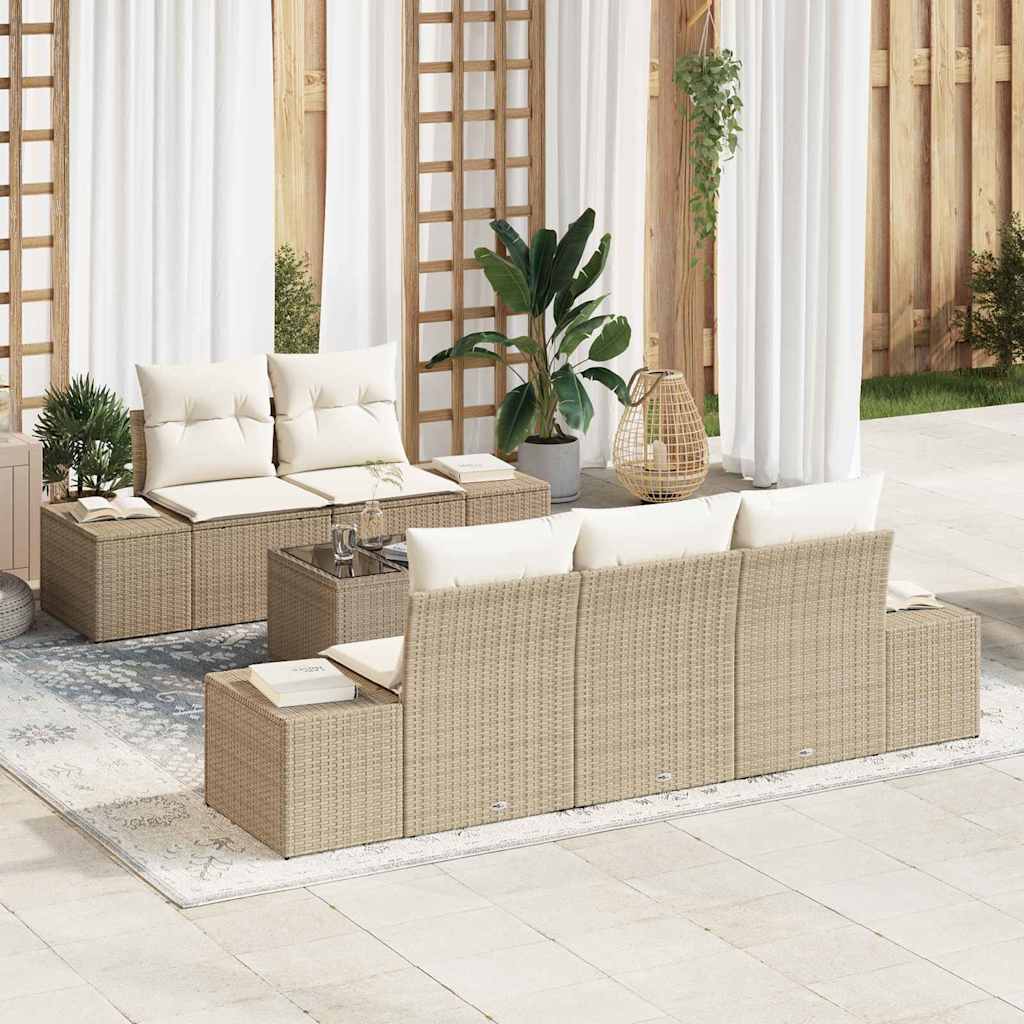 Gartensofa-set 6 stk. Beige und Creme Poly-Rattan