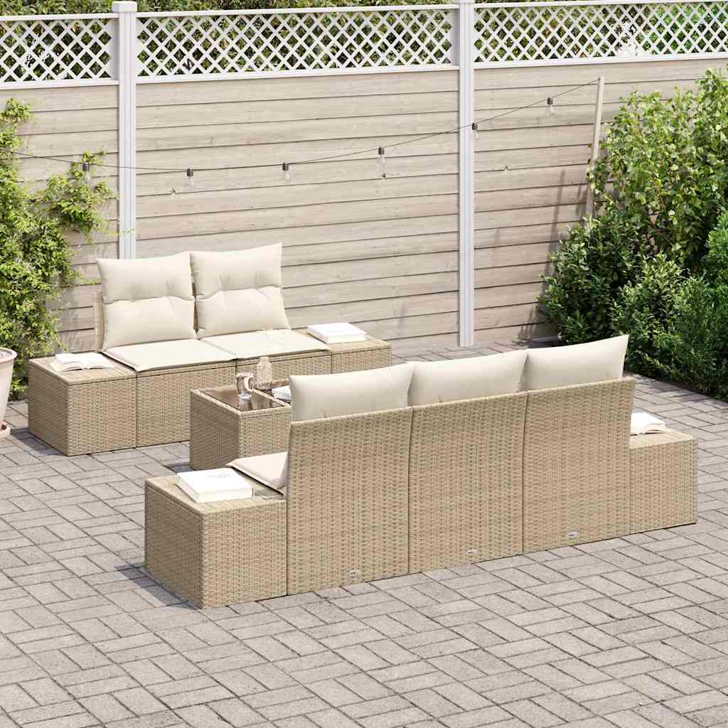 Gartensofa-set 6 stk. Beige und Creme Poly-Rattan