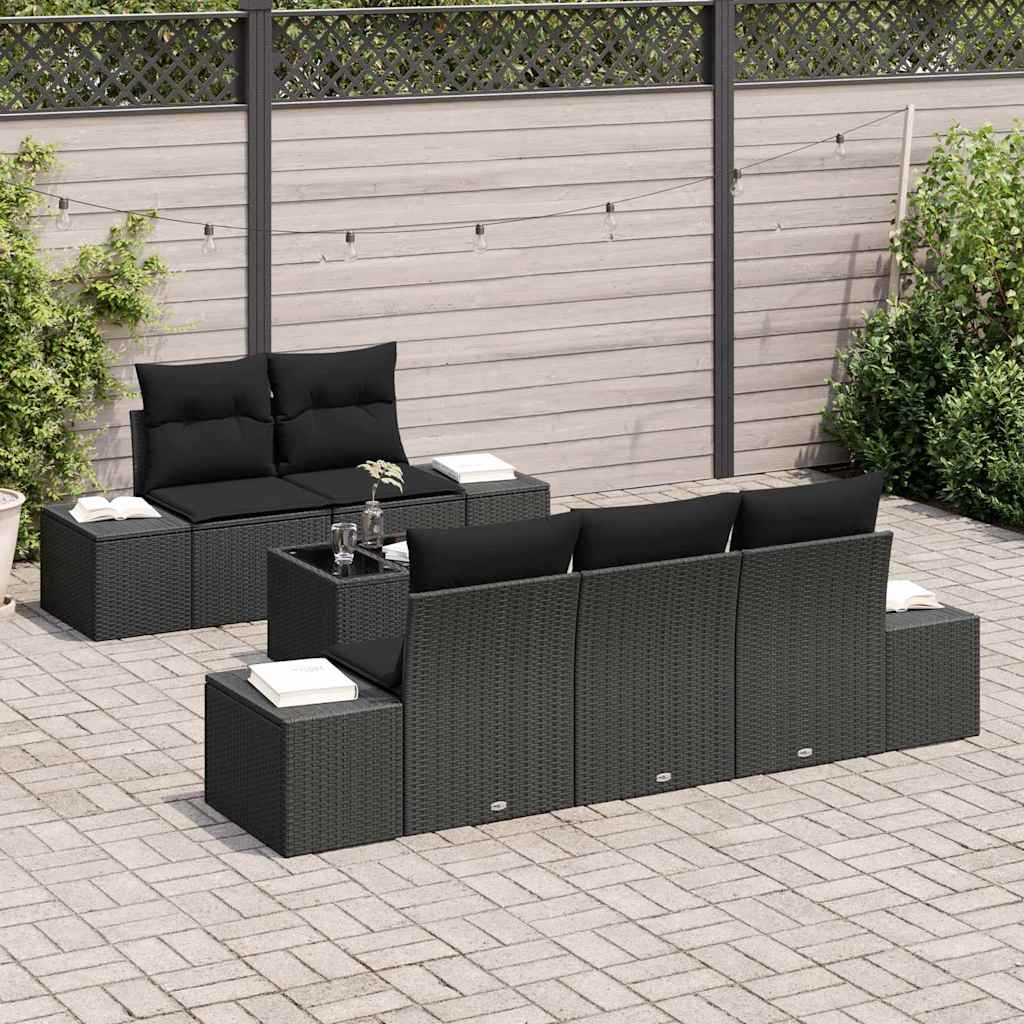 Gartensofa-set 6 stk. Schwarz Poly-Rattan