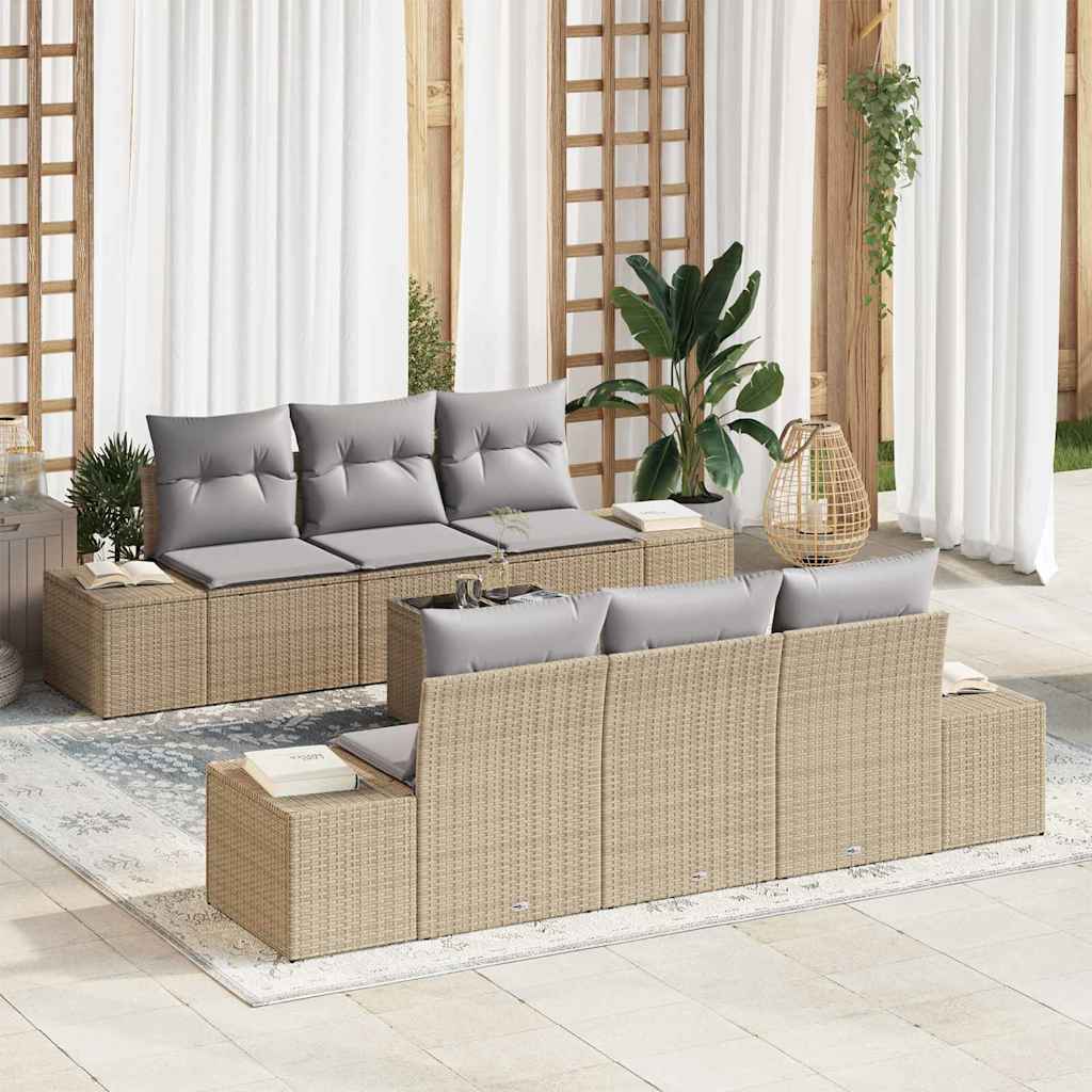 Garten-Sofa-Set 8 stk. Beige und Grau Poly-Rattan