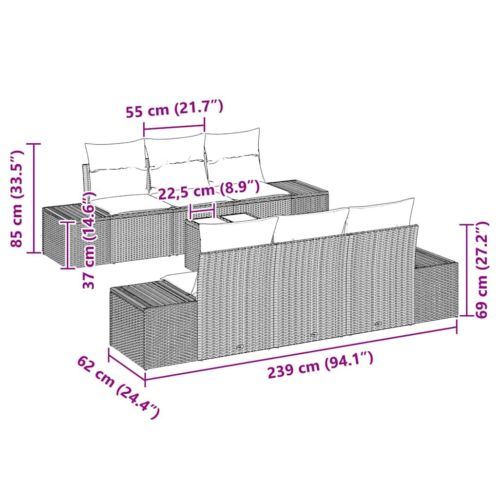 Garten-Sofa-Set 8 stk. Beige und Grau Poly-Rattan