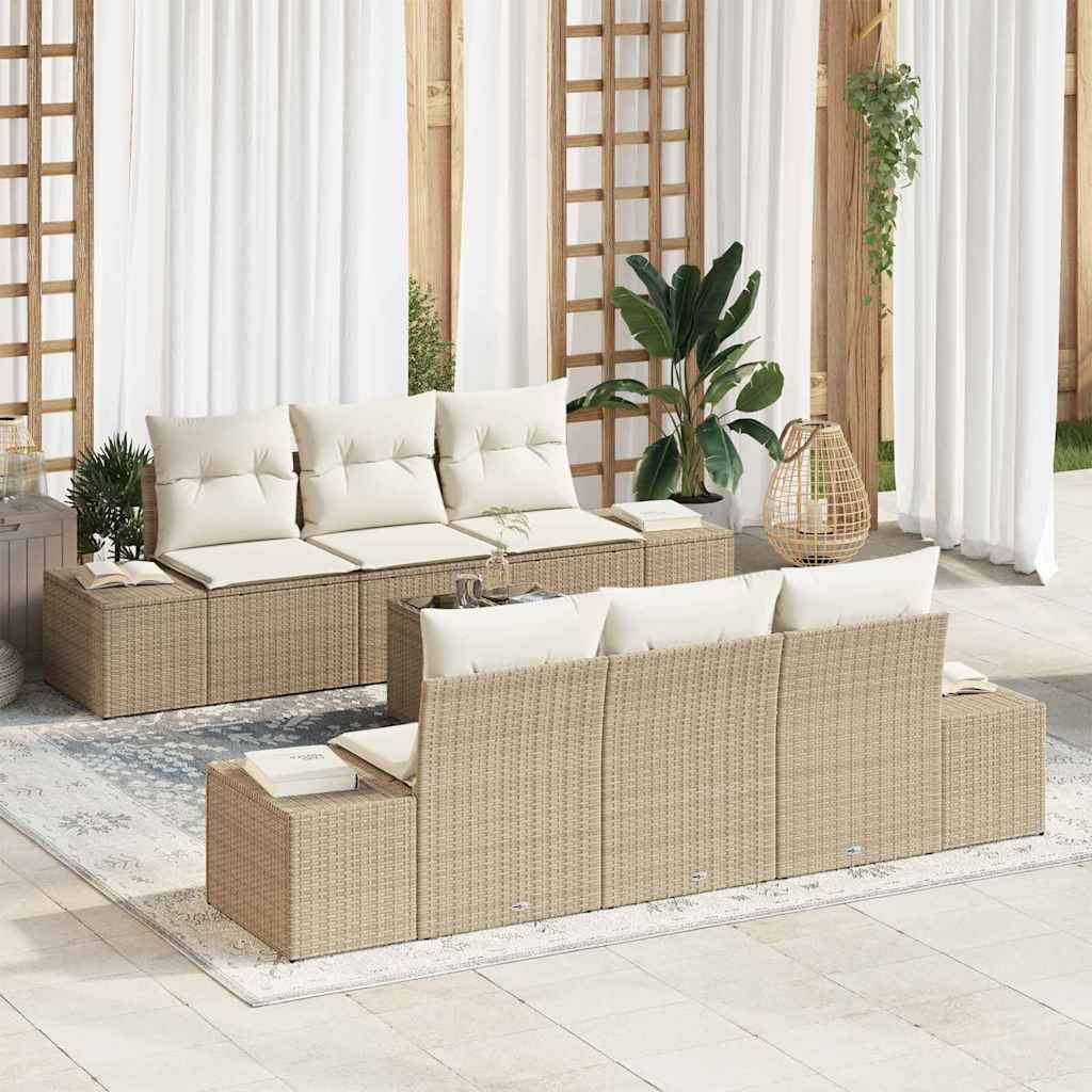 Garten-Sofa-Set 8 stk. Beige und Creme Poly-Rattan