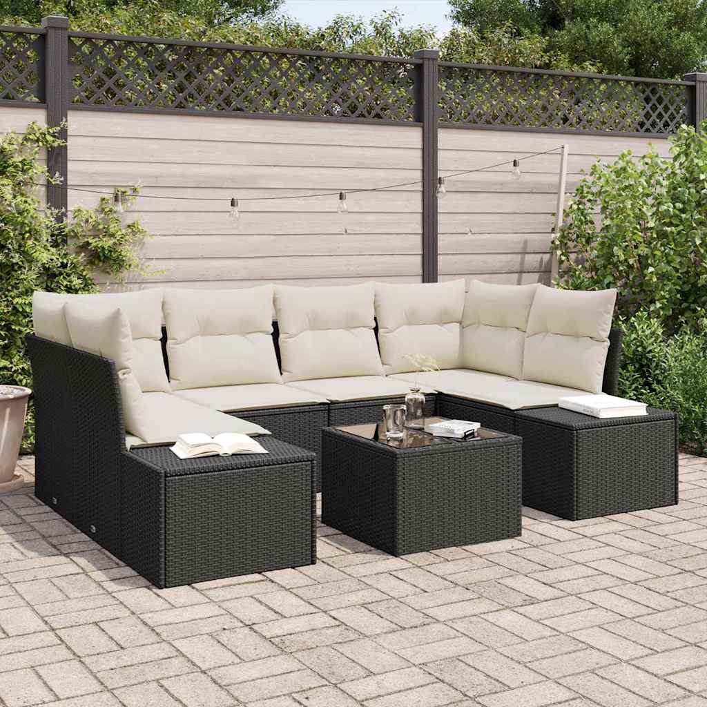 Gartensofa-set 8 stk. Schwarz und Creme Poly-Rattan