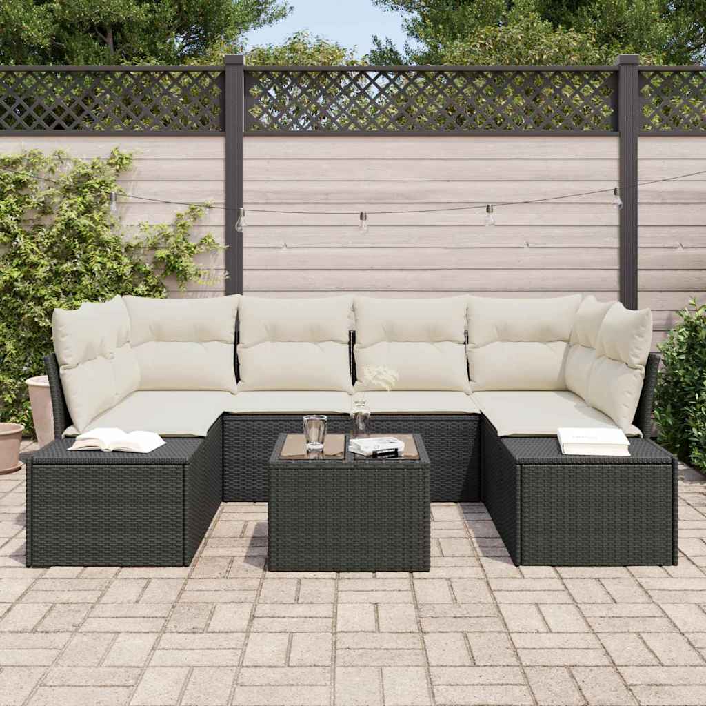 Gartensofa-set 8 stk. Schwarz und Creme Poly-Rattan