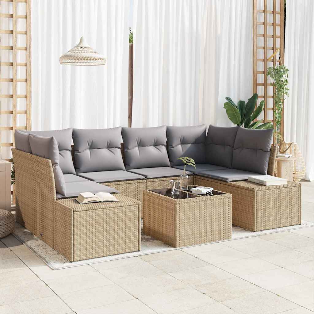 Gartensofa-set 8 stk. Beige und Grau Poly-Rattan