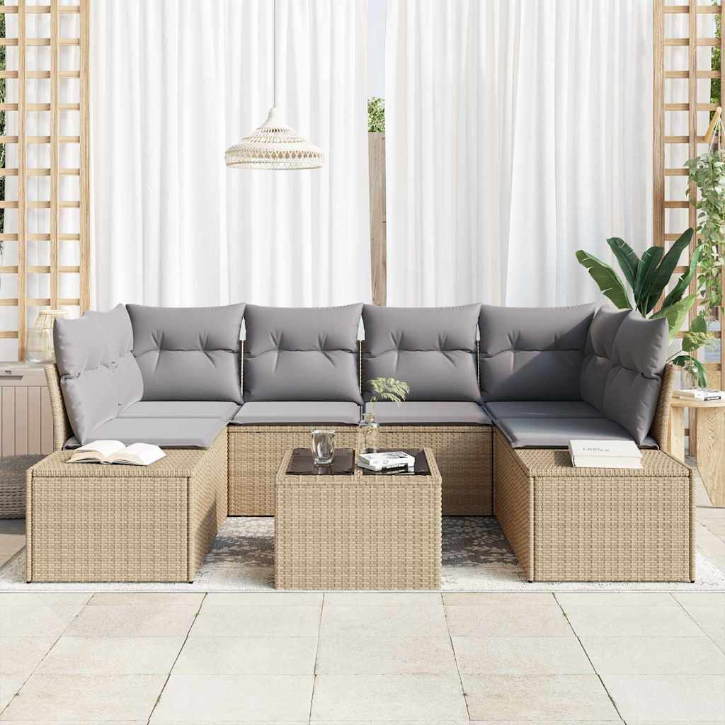 Gartensofa-set 8 stk. Beige und Grau Poly-Rattan