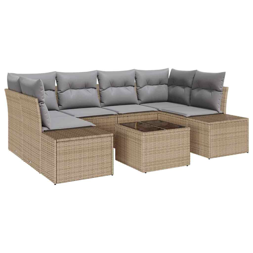 Gartensofa-set 8 stk. Beige und Grau Poly-Rattan
