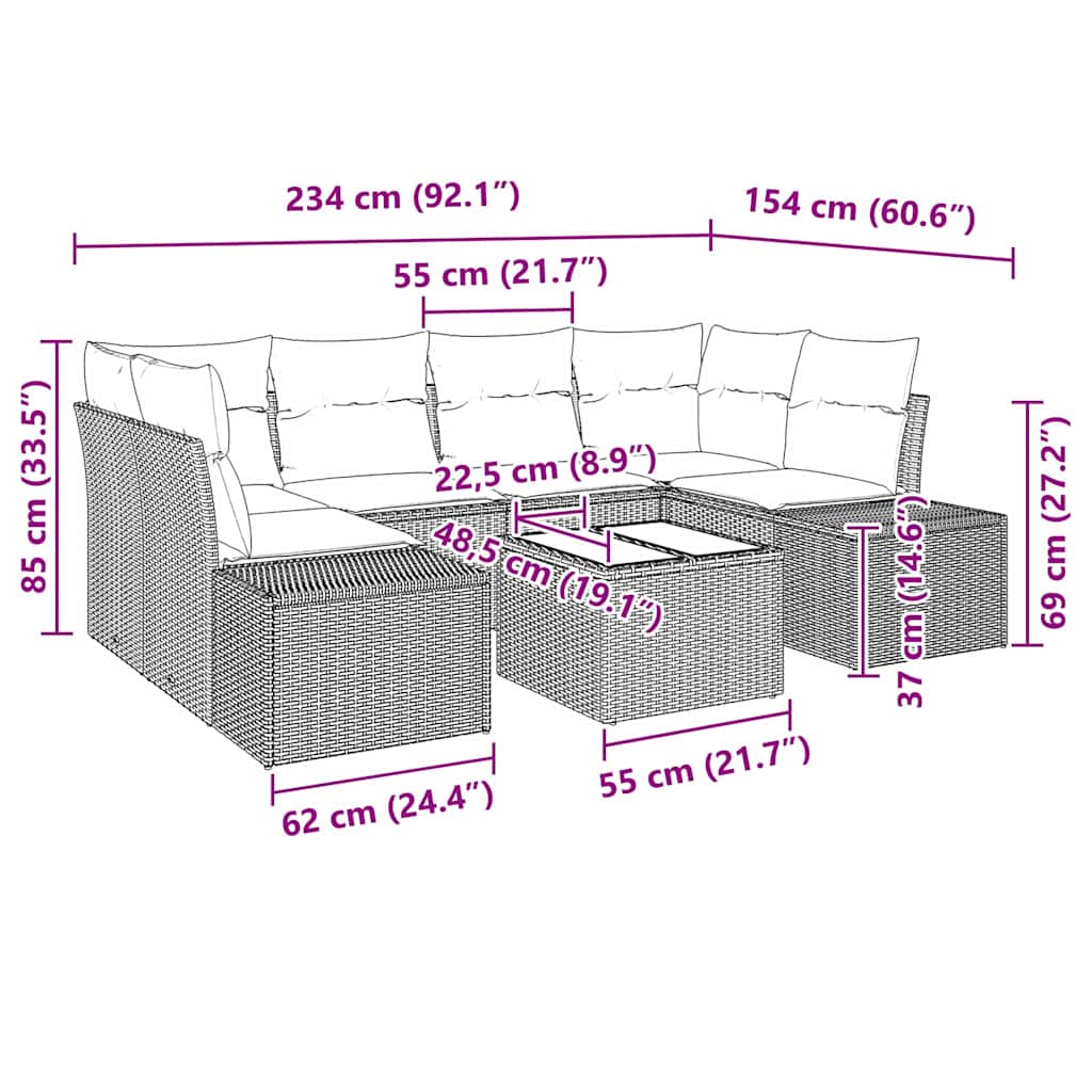Gartensofa-set 8 stk. Beige und Grau Poly-Rattan