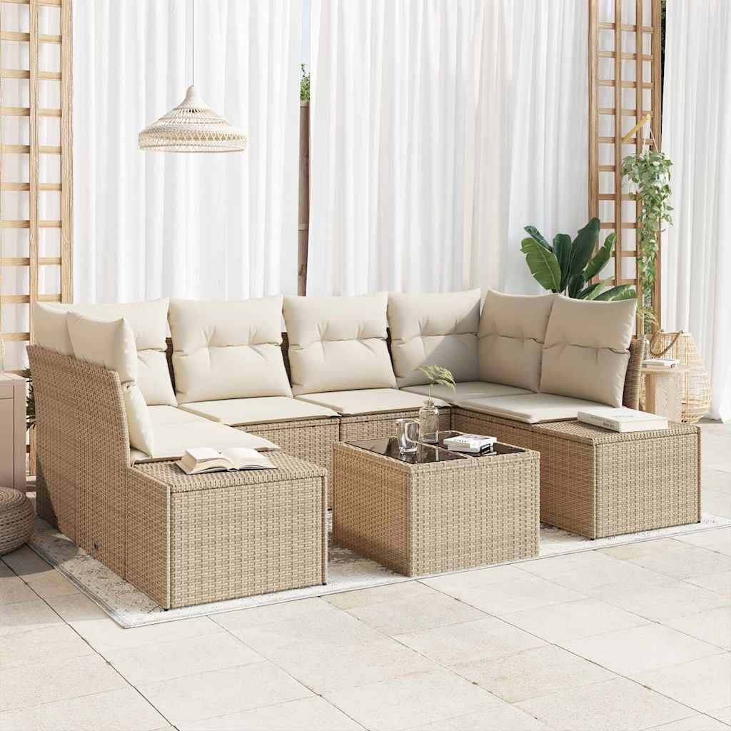 Gartensofa-set 8 stk. Beige und Creme Poly-Rattan