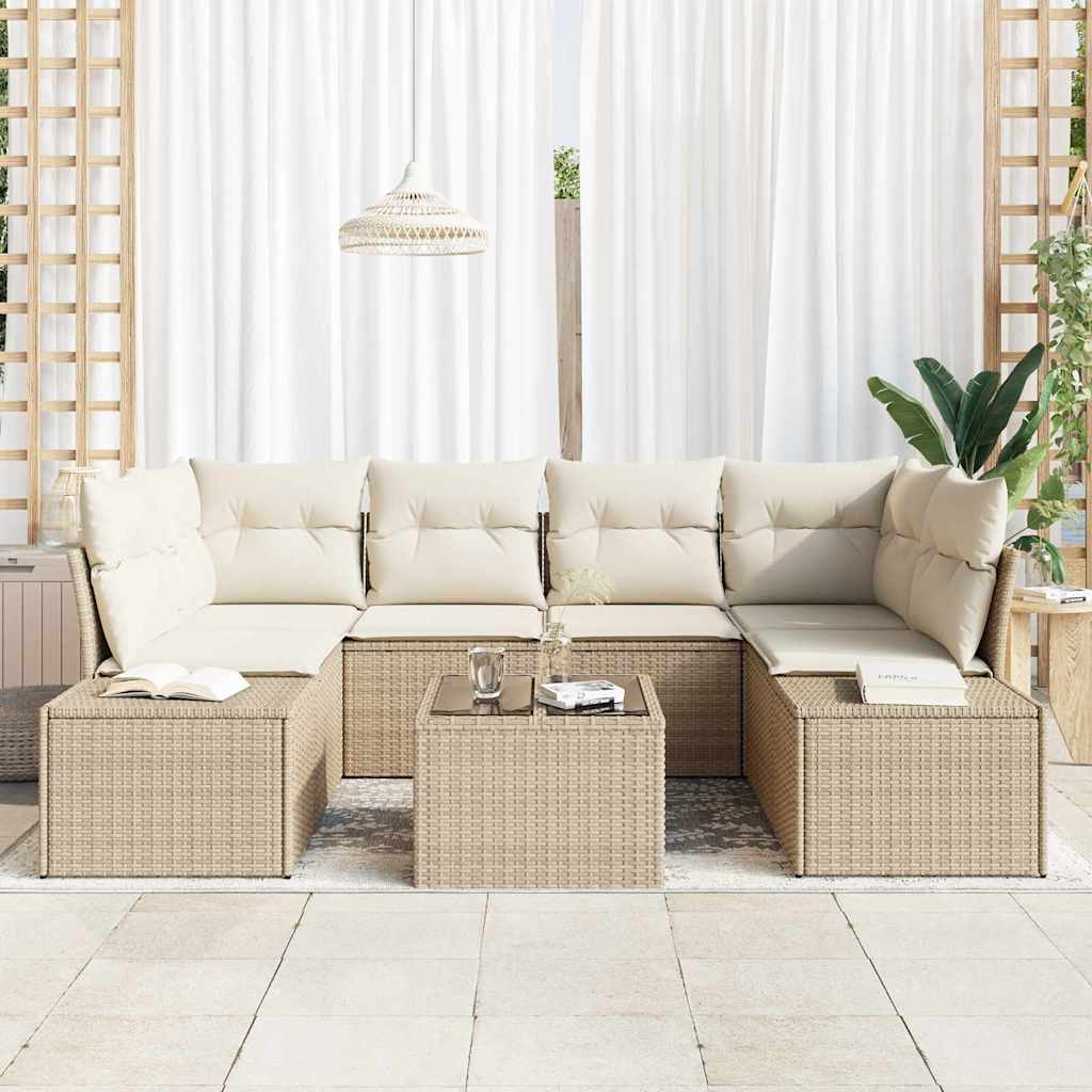 Gartensofa-set 8 stk. Beige und Creme Poly-Rattan