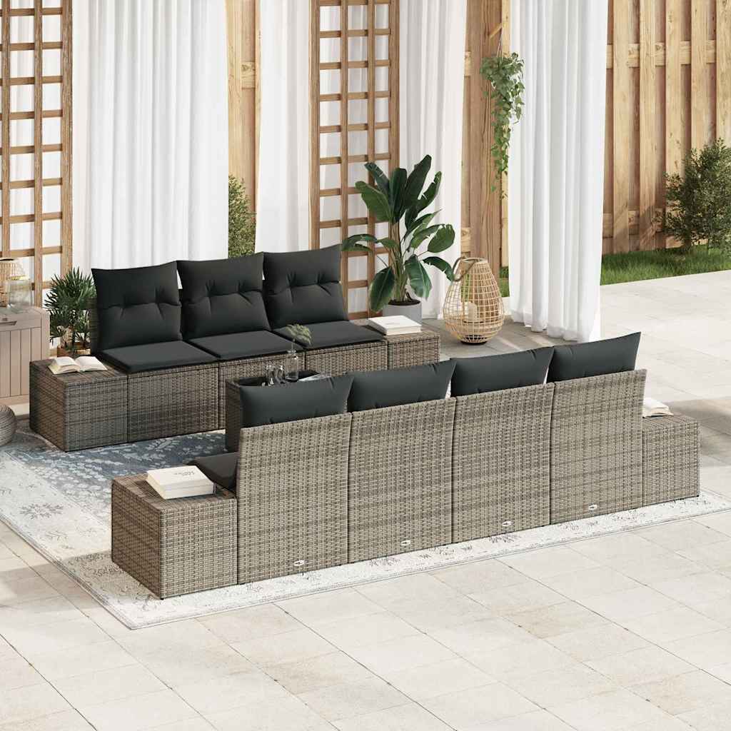 Garten-Sofa-Set 8 stk. Grau Poly-Rattan