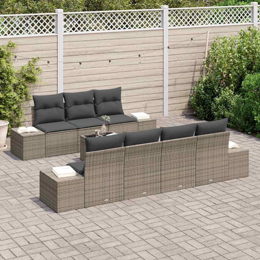 Garten-Sofa-Set 8 stk. Grau Poly-Rattan