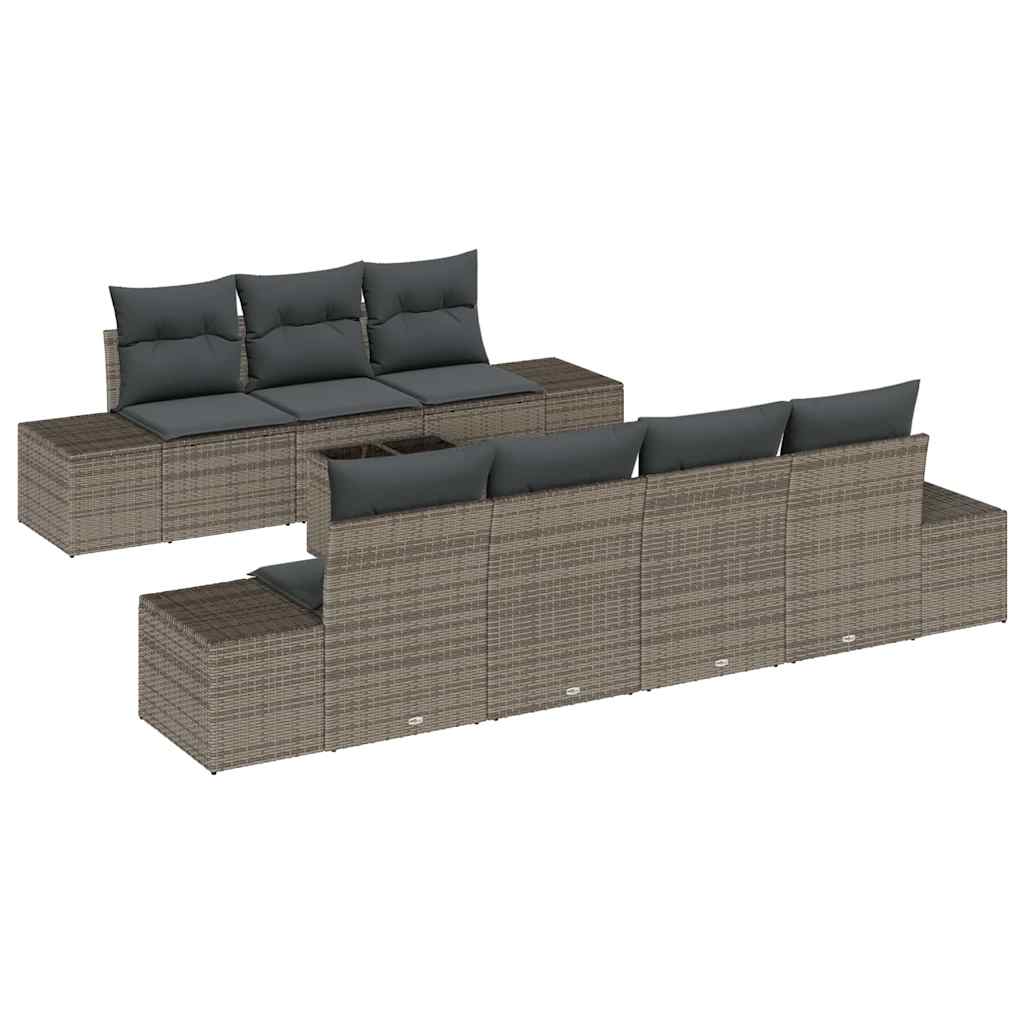 Garten-Sofa-Set 8 stk. Grau Poly-Rattan