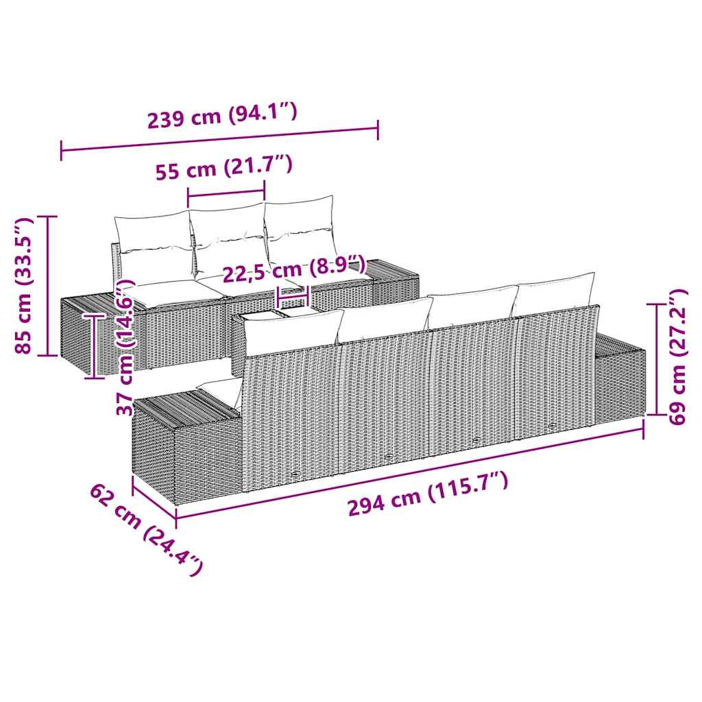 Garten-Sofa-Set 8 stk. Grau Poly-Rattan