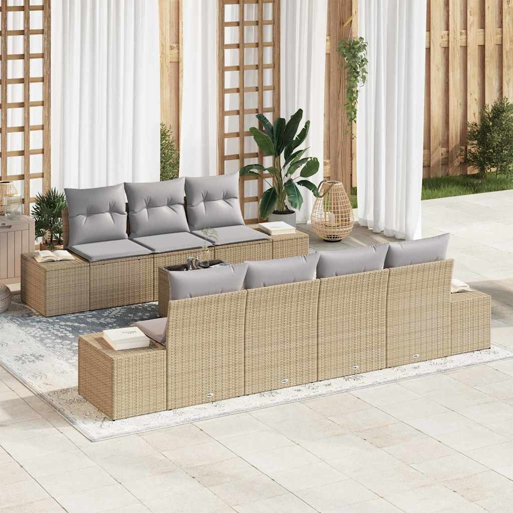 Garten-Sofa-Set 8 stk. Beige und Grau Poly-Rattan