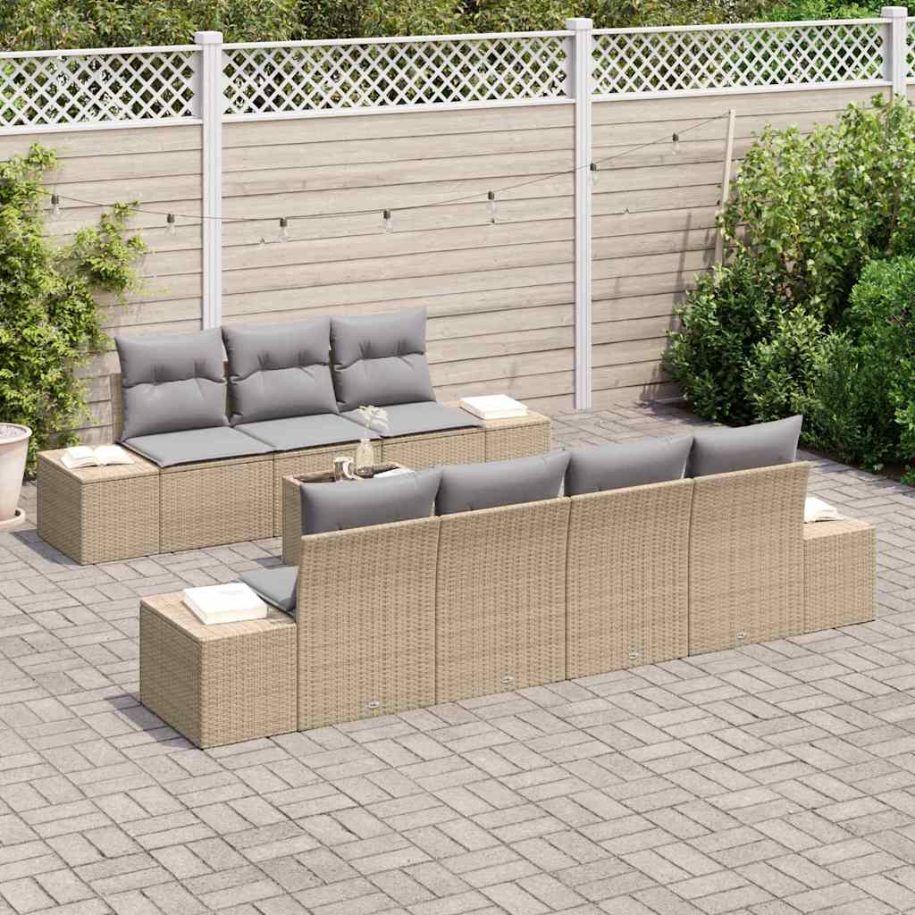 Garten-Sofa-Set 8 stk. Beige und Grau Poly-Rattan