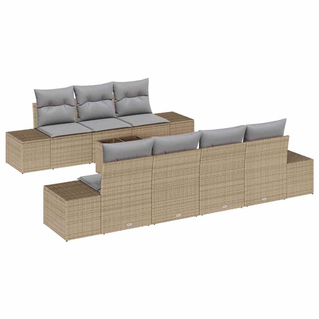 Garten-Sofa-Set 8 stk. Beige und Grau Poly-Rattan