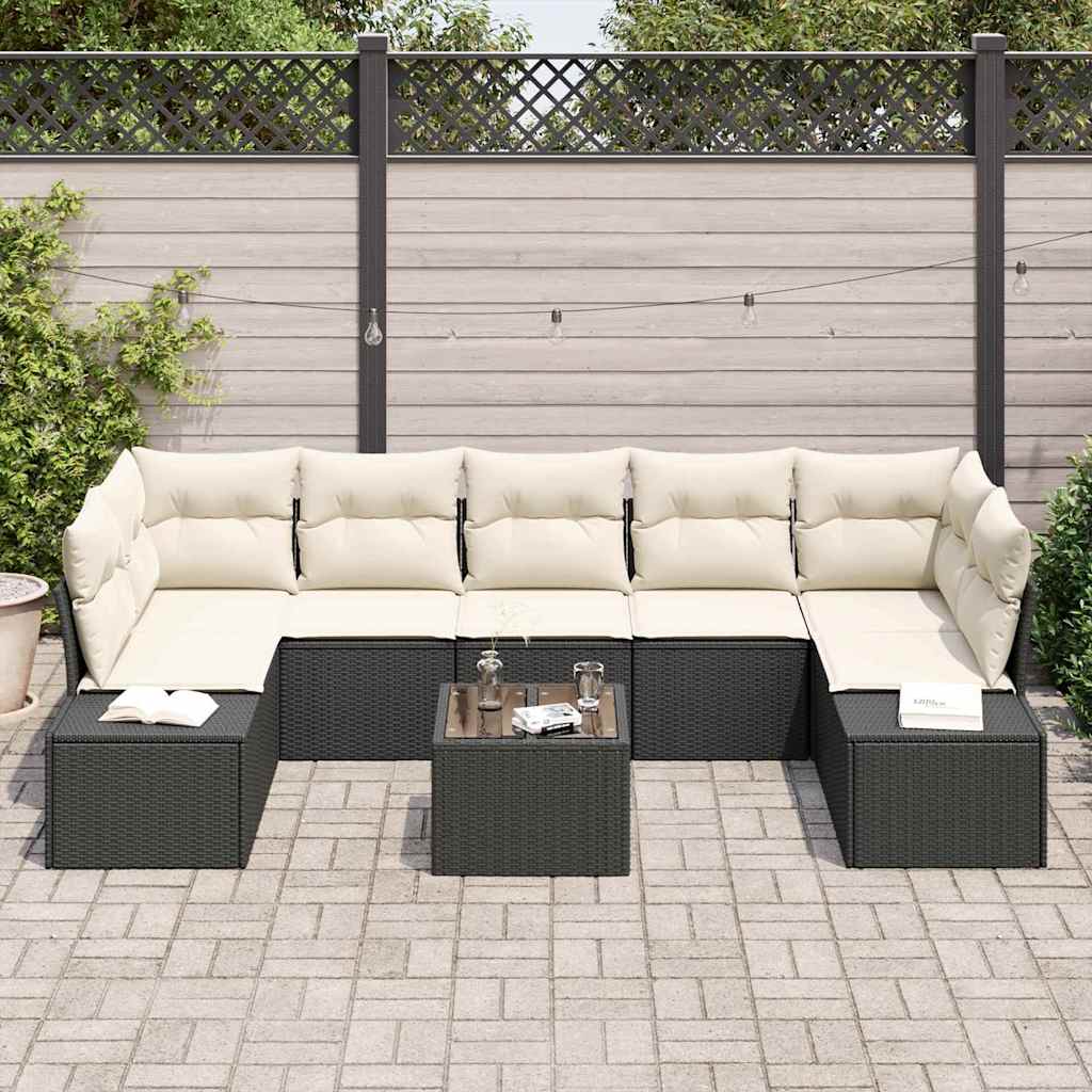 Gartensofa-set 8 stk. Schwarz und Creme Poly-Rattan