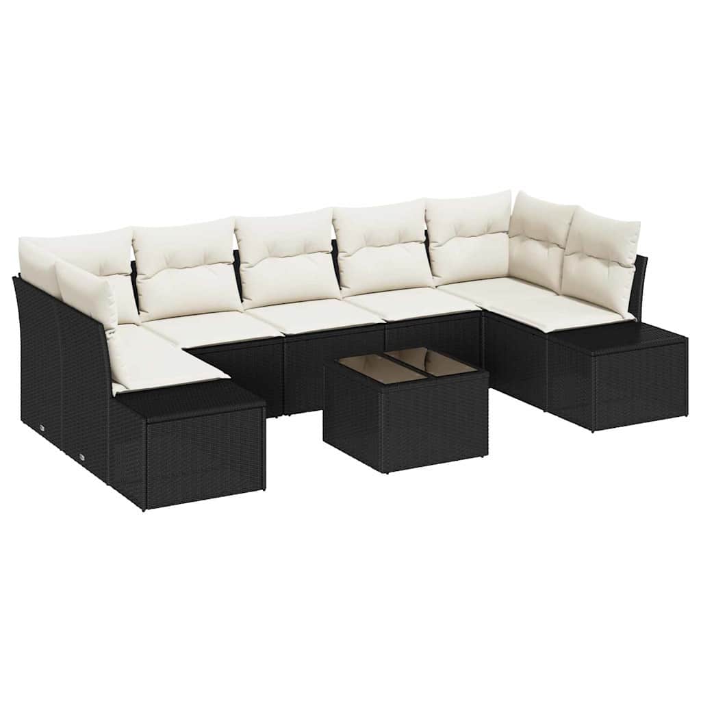 Gartensofa-set 8 stk. Schwarz und Creme Poly-Rattan