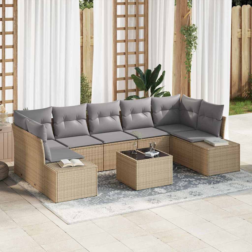 Gartensofa-set 8 stk. Beige und Grau Poly-Rattan