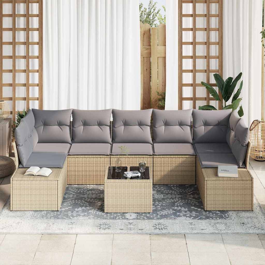 Gartensofa-set 8 stk. Beige und Grau Poly-Rattan