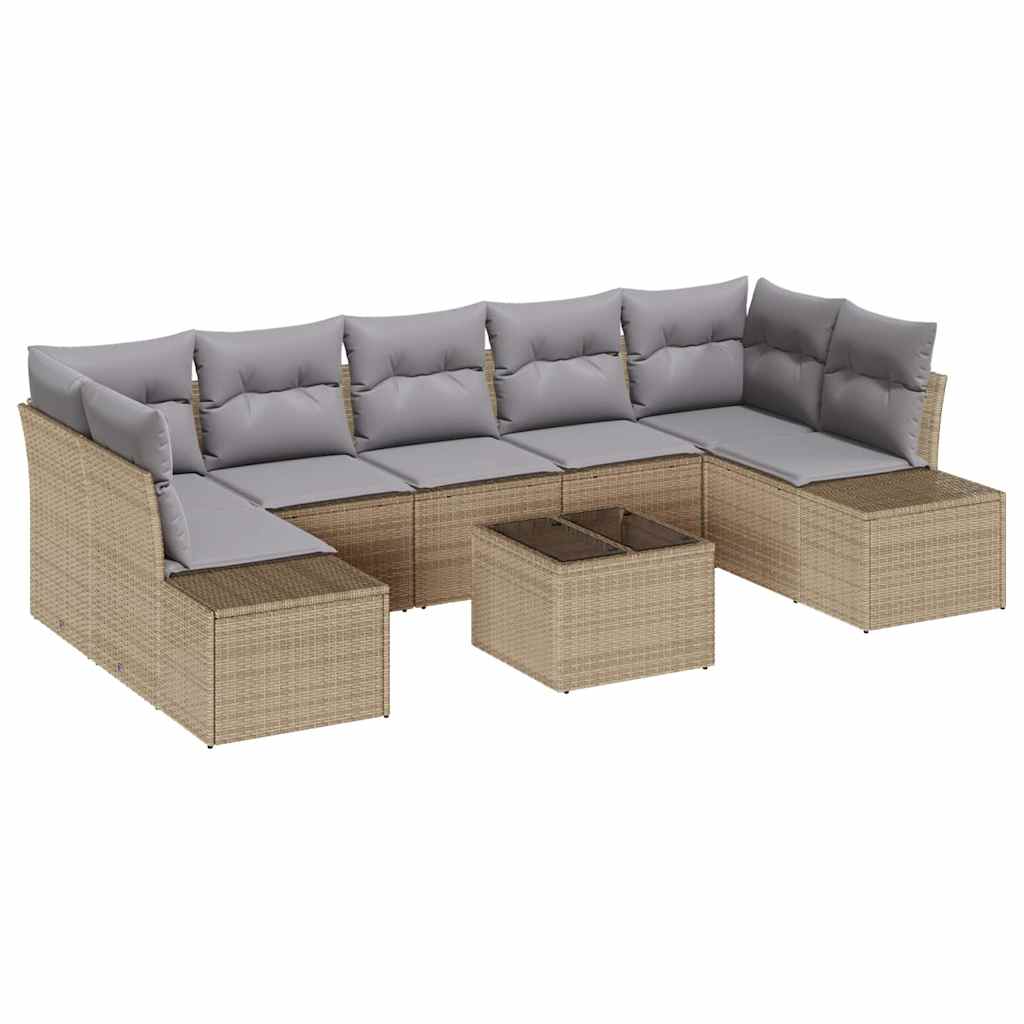 Gartensofa-set 8 stk. Beige und Grau Poly-Rattan
