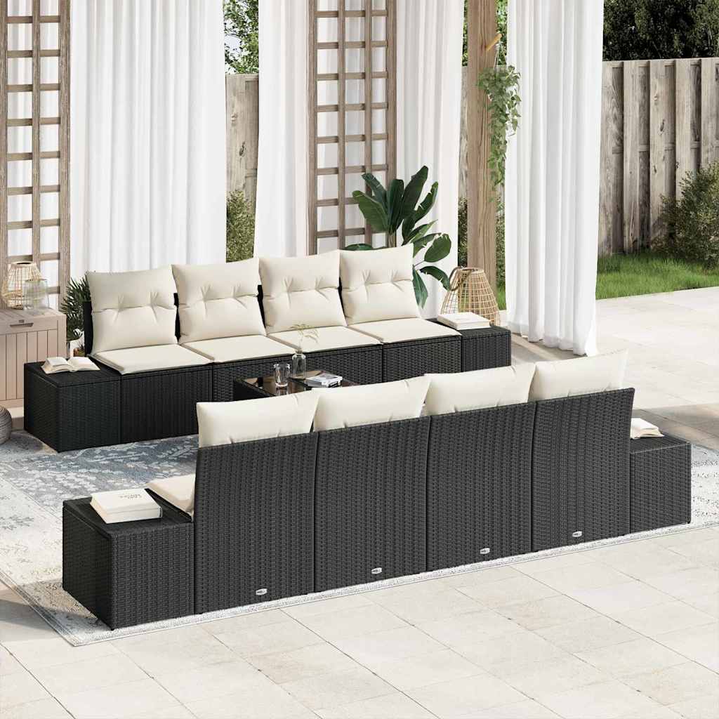 Garten-Sofa-Set 8 stk. Schwarz und Creme Poly-Rattan