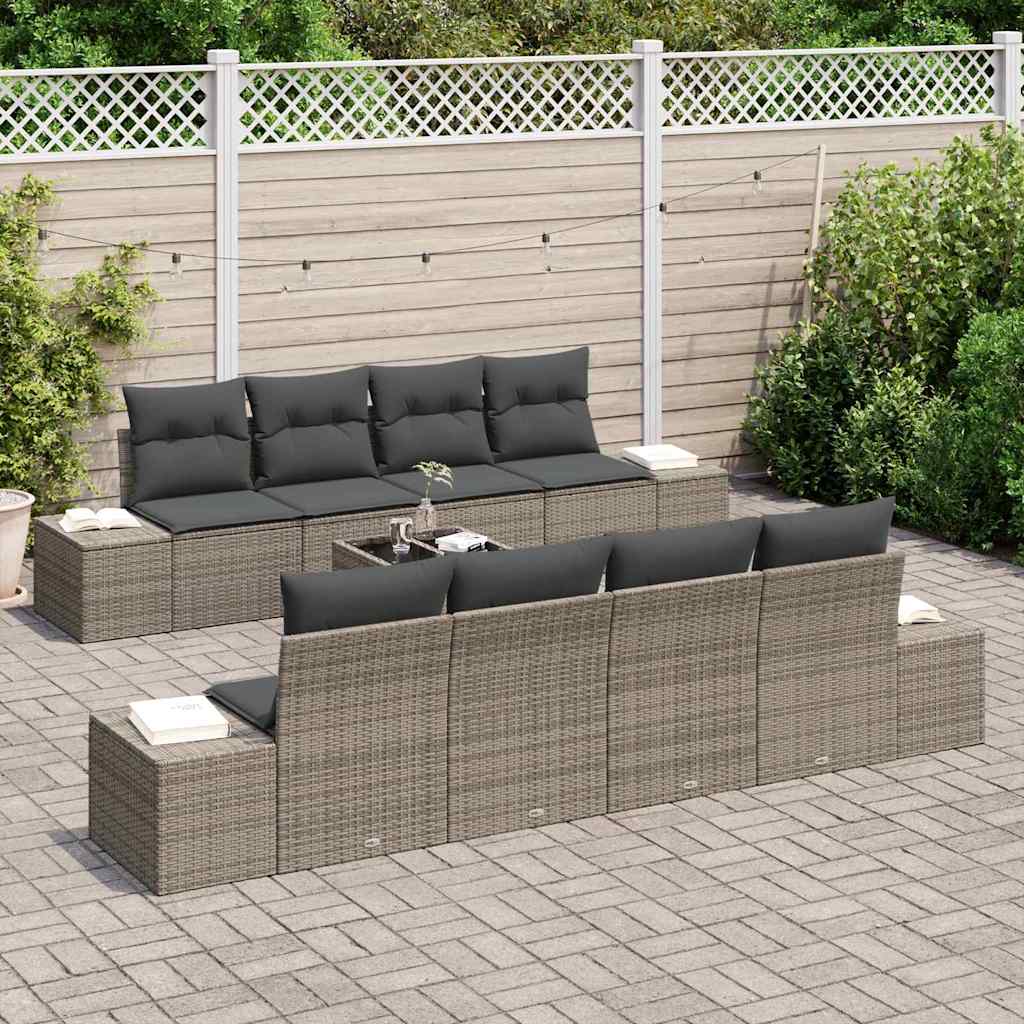 Garten-Sofa-Set 8 stk. Grau Poly-Rattan
