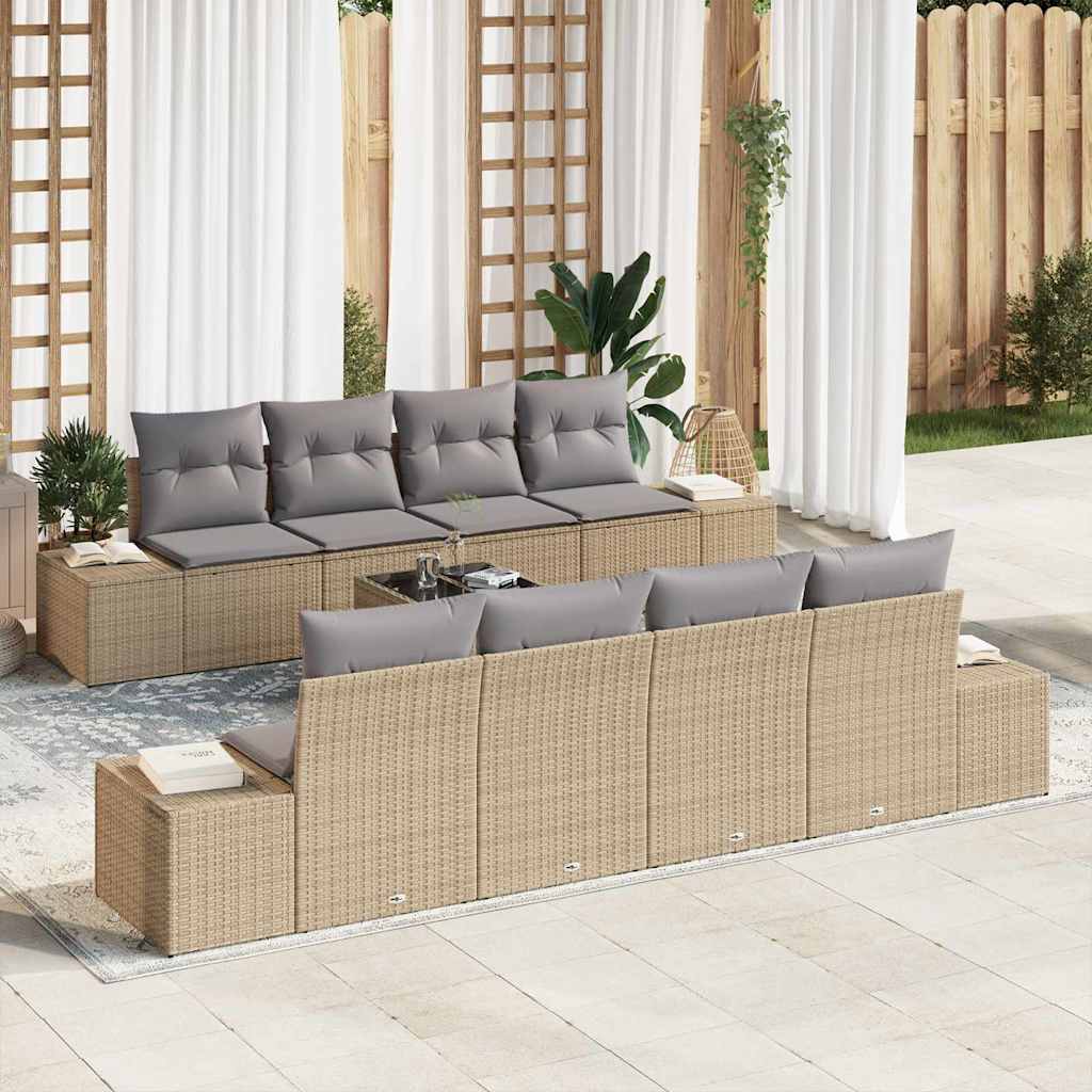 Garten-Sofa-Set 8 stk. Beige und Grau Poly-Rattan