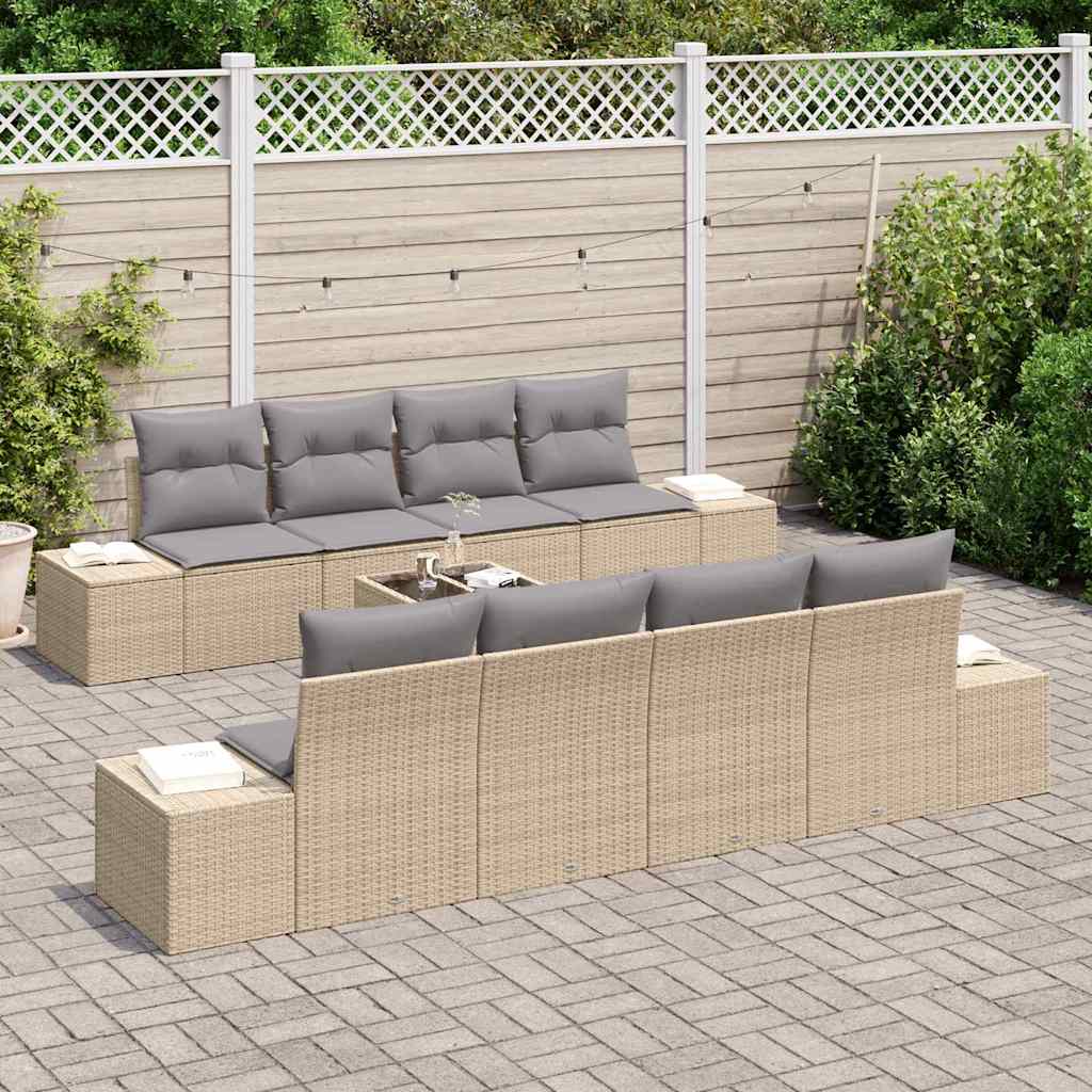 Garten-Sofa-Set 8 stk. Beige und Grau Poly-Rattan